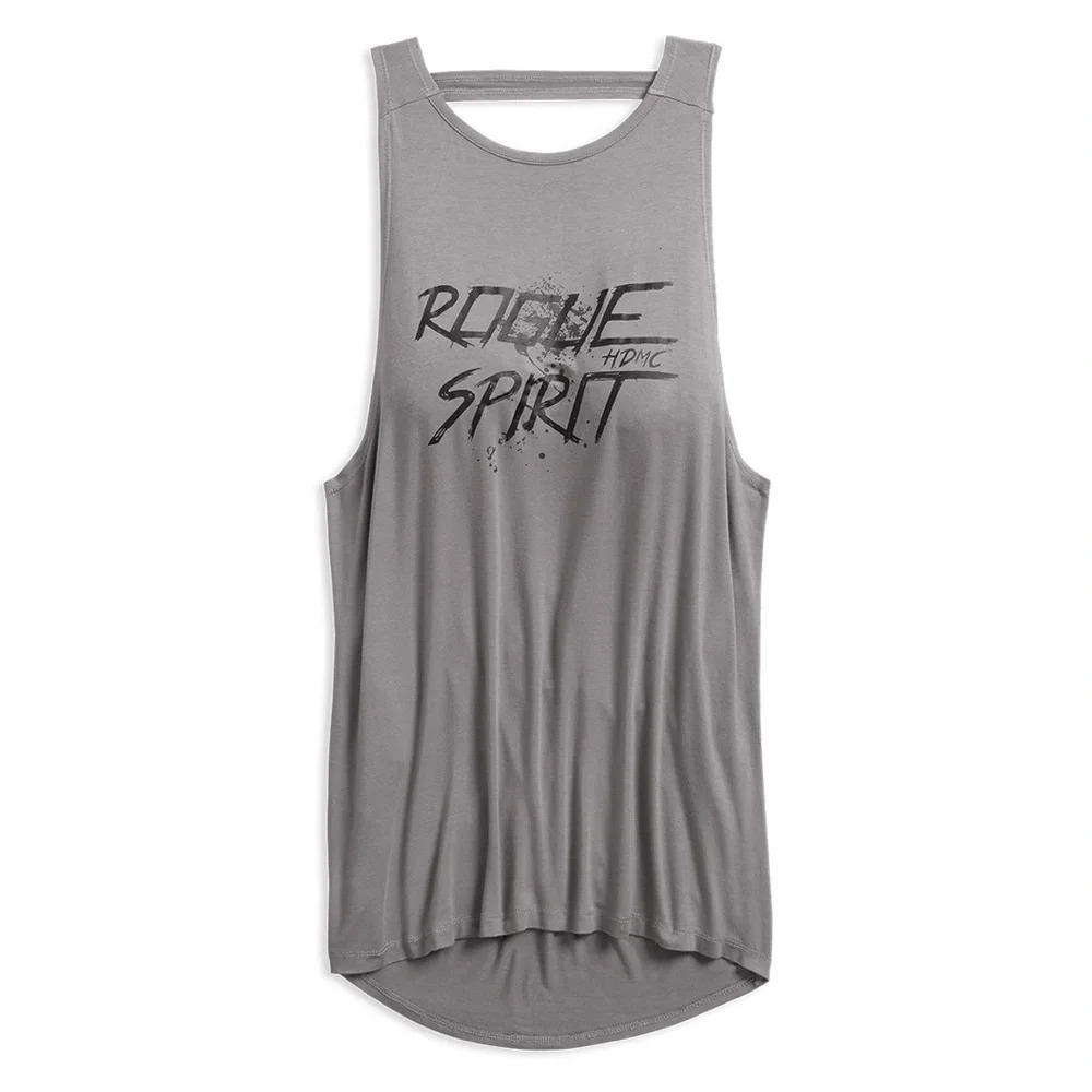 Harley Davidson Womens Large Gray Rogue Spirit Open Back Tank Top Tunic Stretchy